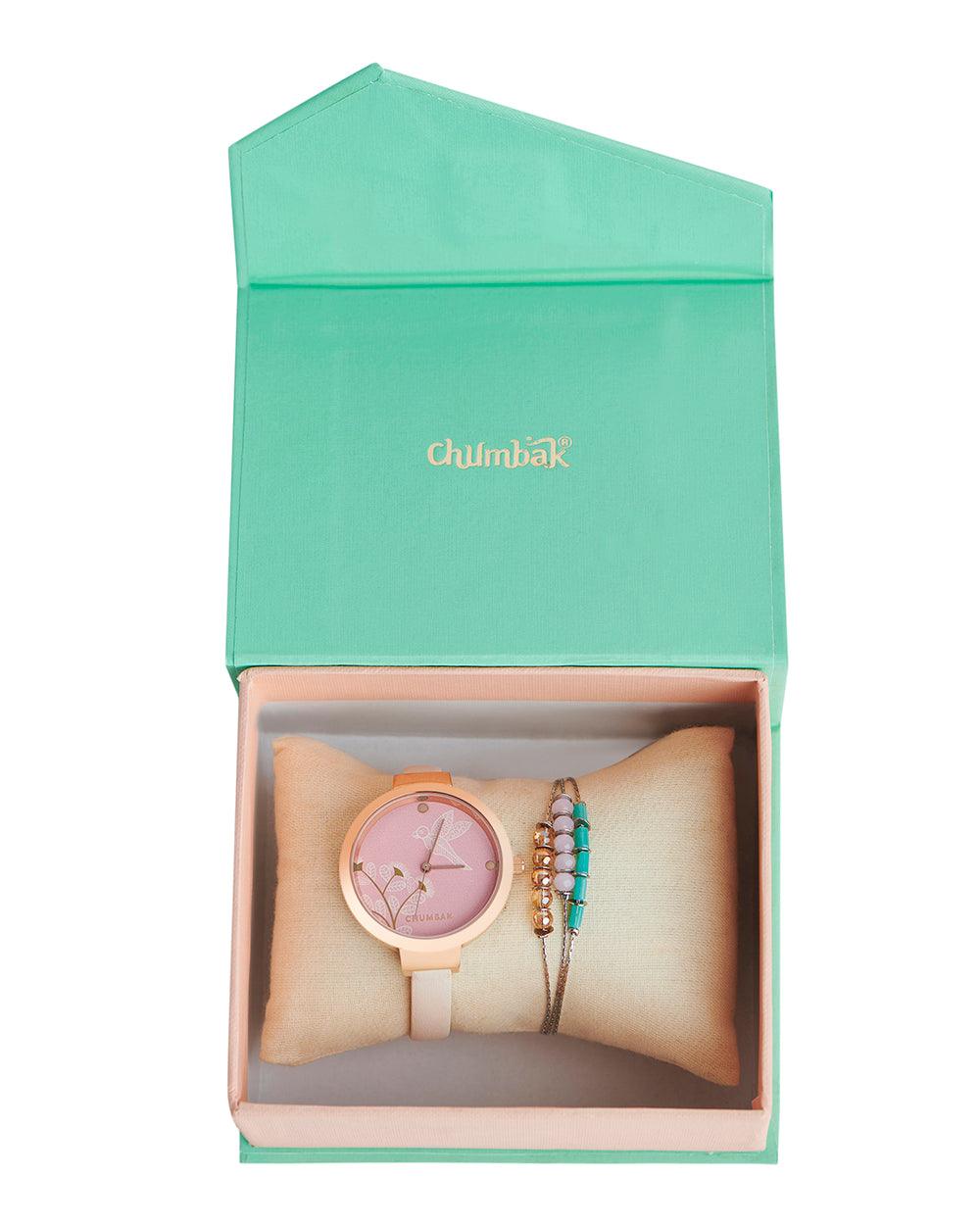 Chumbak Beach afternoon Watch & Bracelet Set ' Ivory