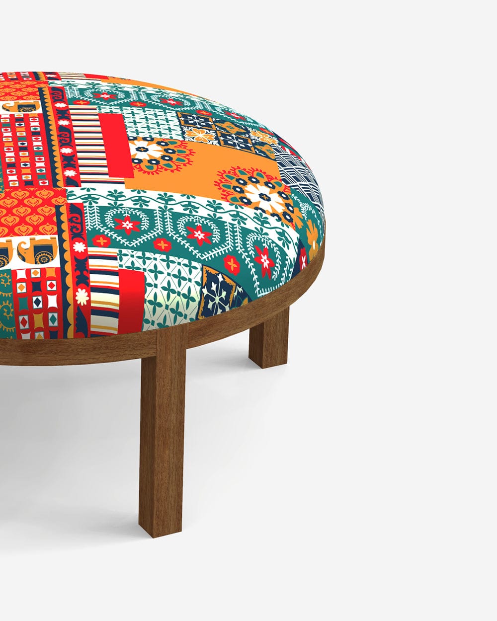 Chumbak Bohemian Ottoman - Floral Swirls Red