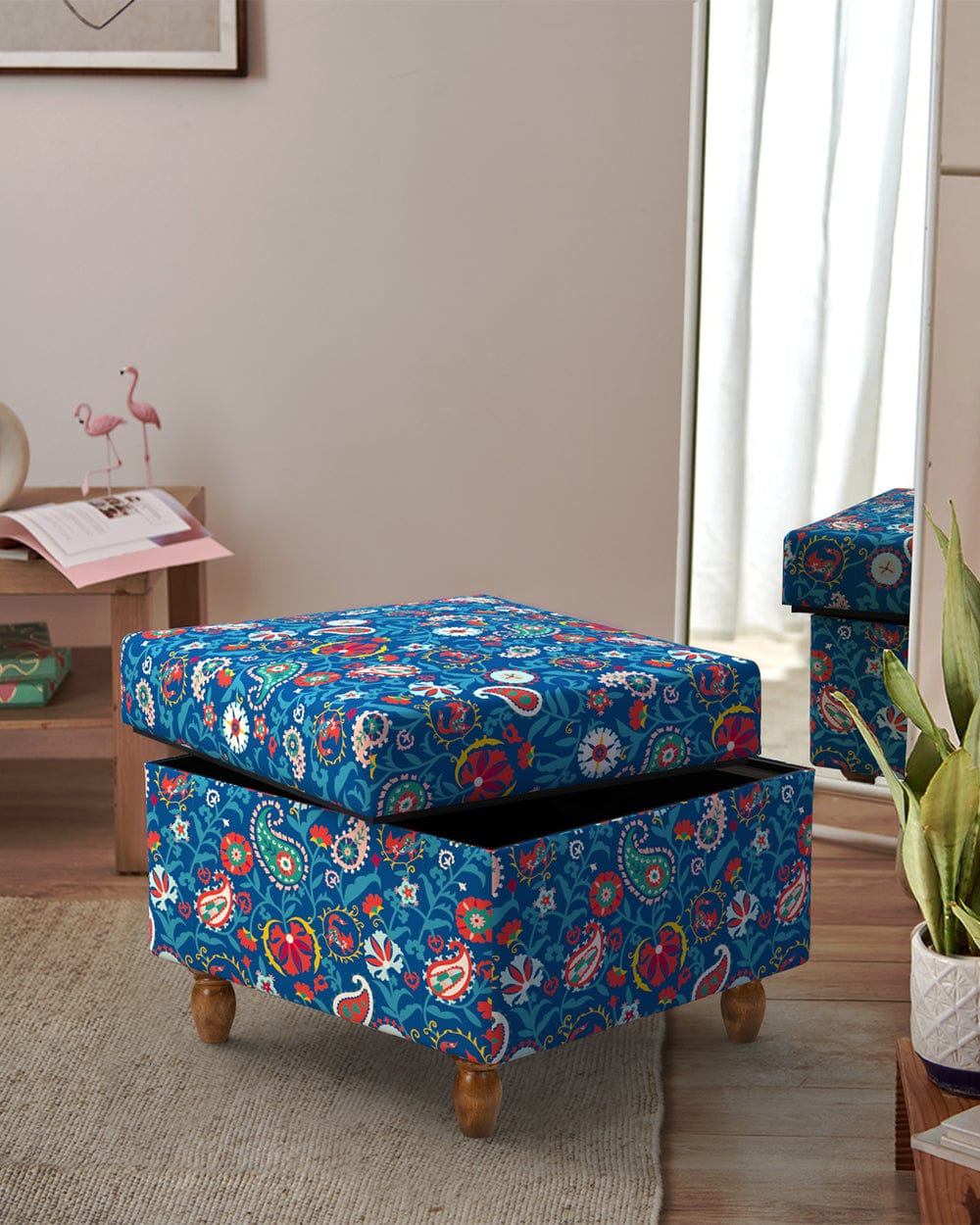 Chumbak Modern Trunk Storage Ottoman - India Paisleys Blue