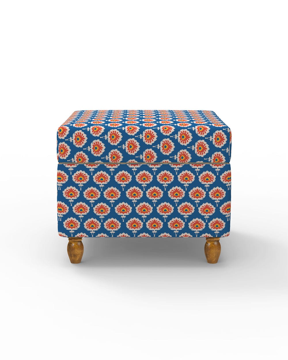 Chumbak Modern Trunk Storage Ottoman - Blue Ikkat