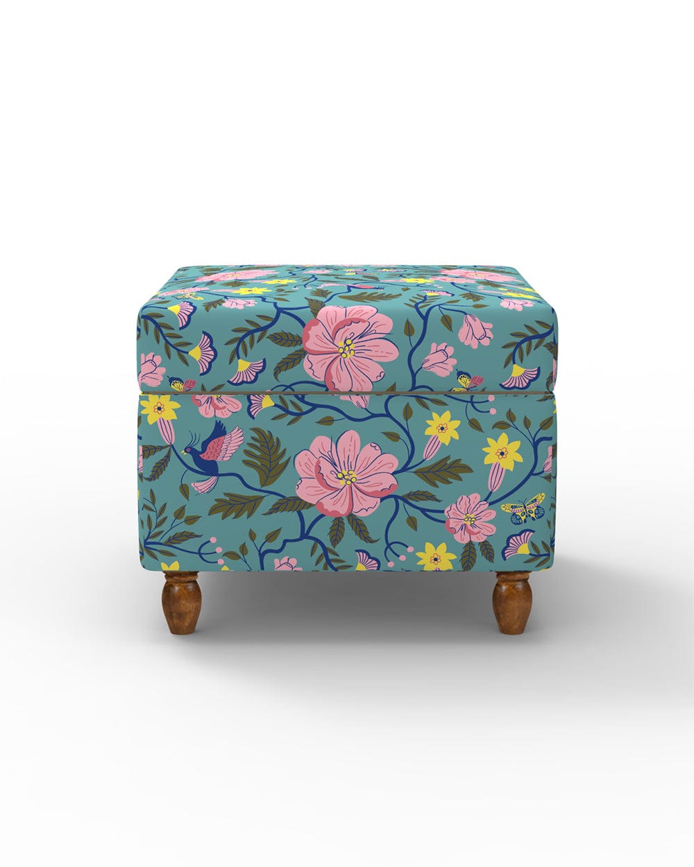 Chumbak Modern Trunk Storage Ottoman - Spring Bloom Teal