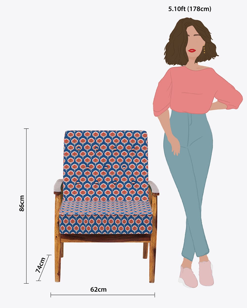 Chumbak Memsaab Arm Chair - Blue Ikkat