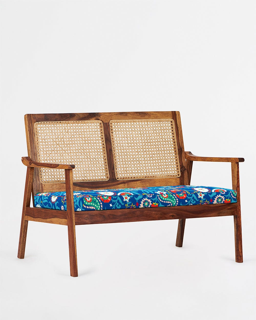 Chumbak French Rattan Love Seat India Paisleys Blue